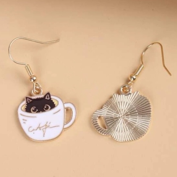 New Cat & Coffee Earrings - Picture 3 of 3
